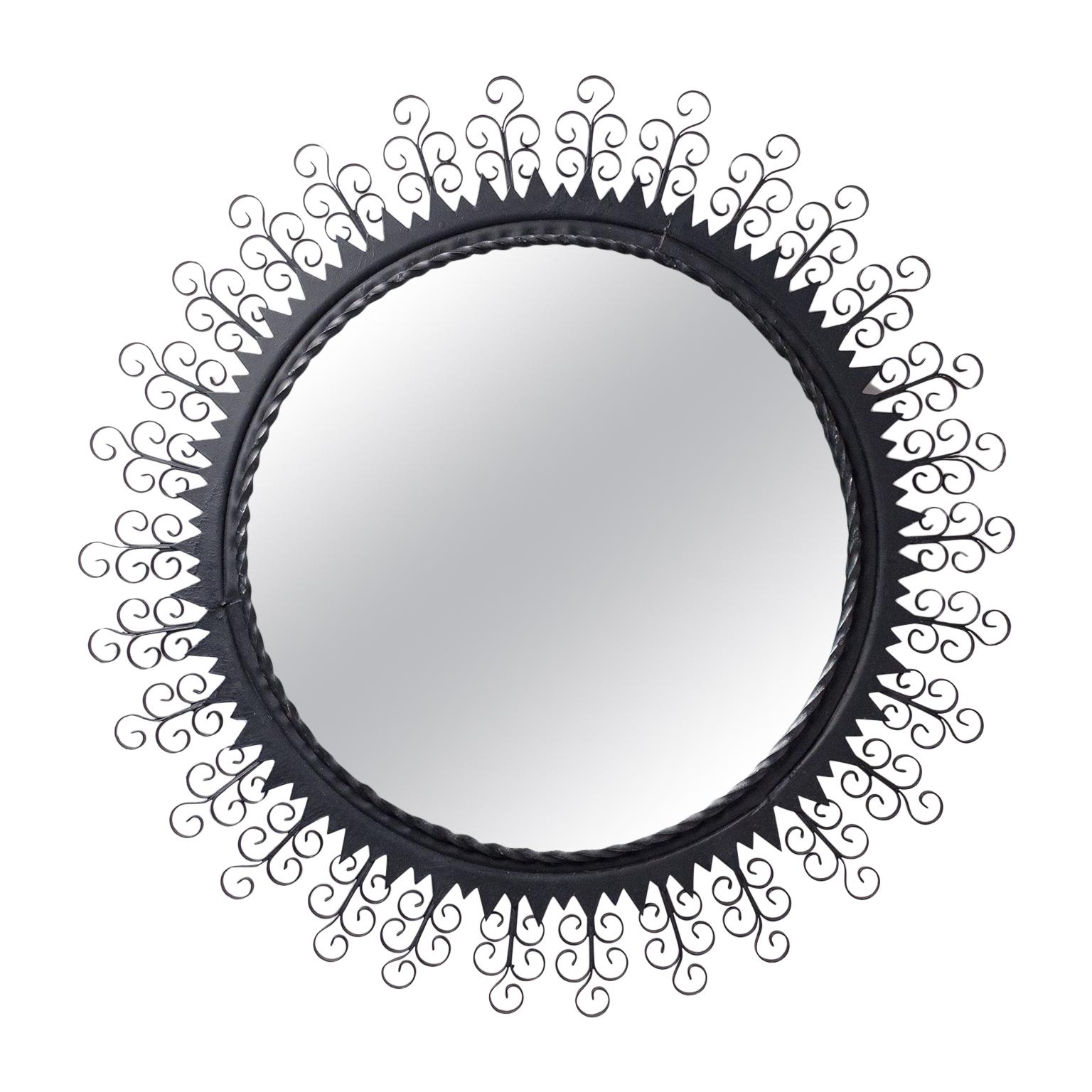 French Wrought Iron Sunburst Mirror, 1960s