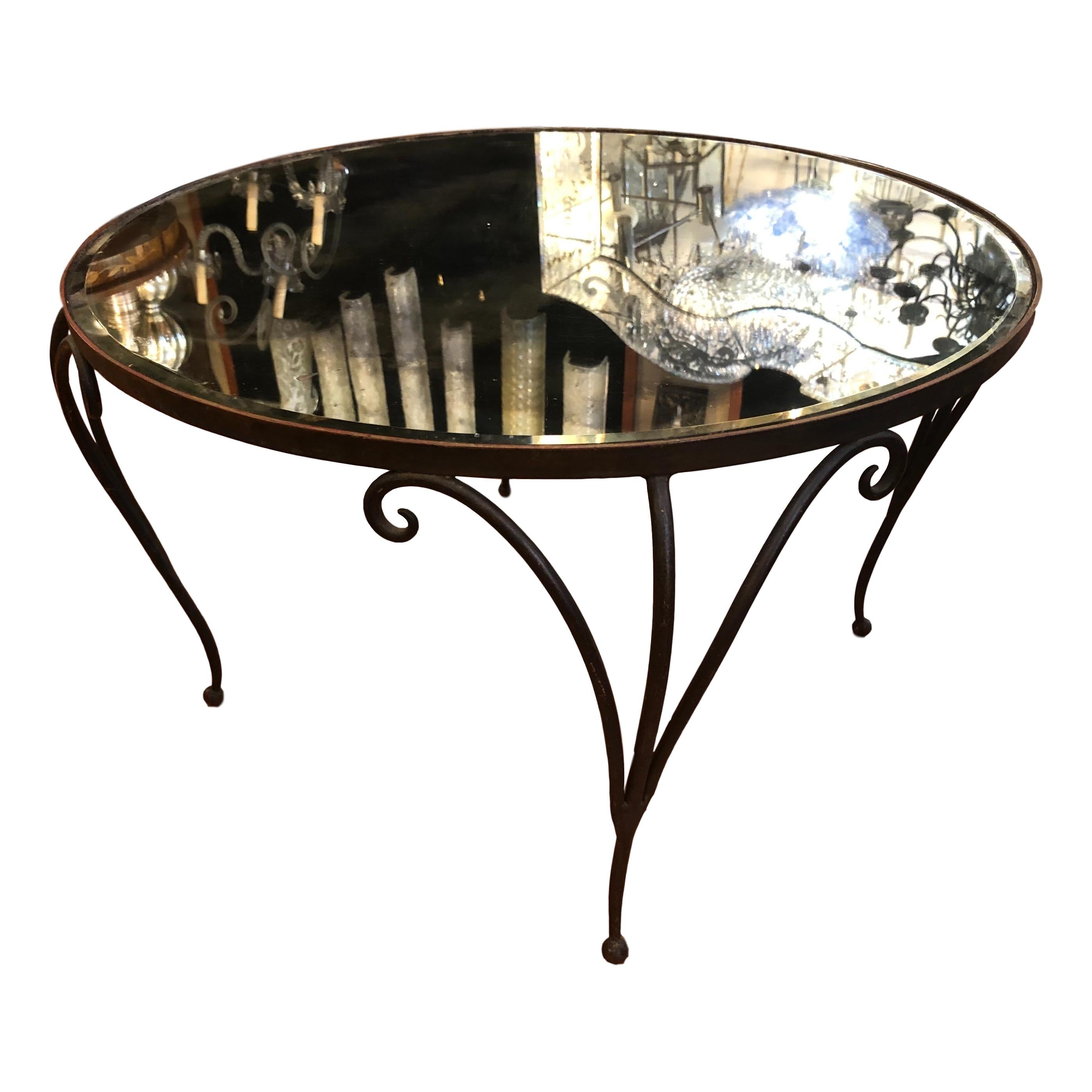 French Wrought Iron Table with Mirror Top In Good Condition For Sale In New York, NY