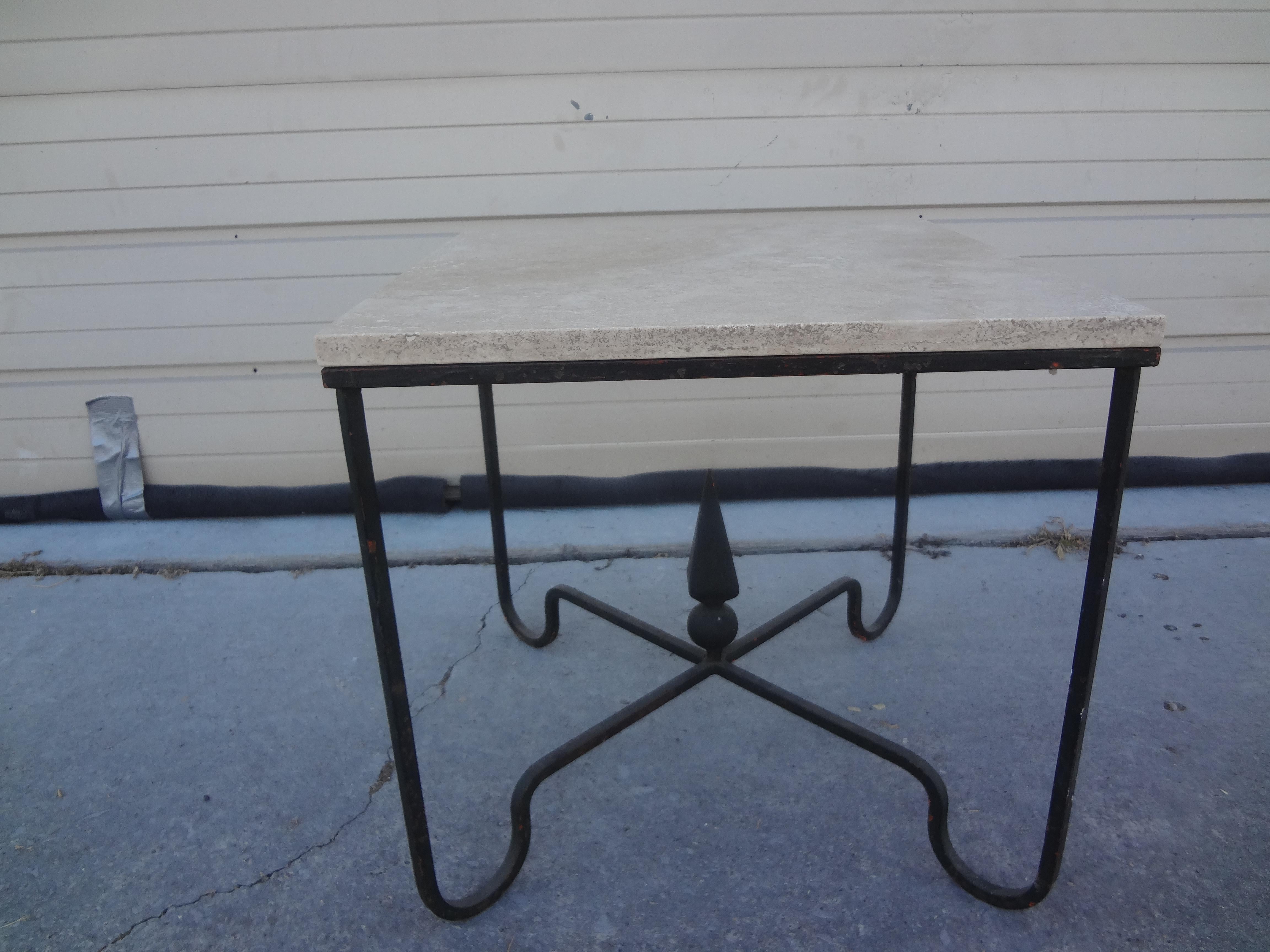 French Wrought Iron Table with Travertine Top For Sale 6