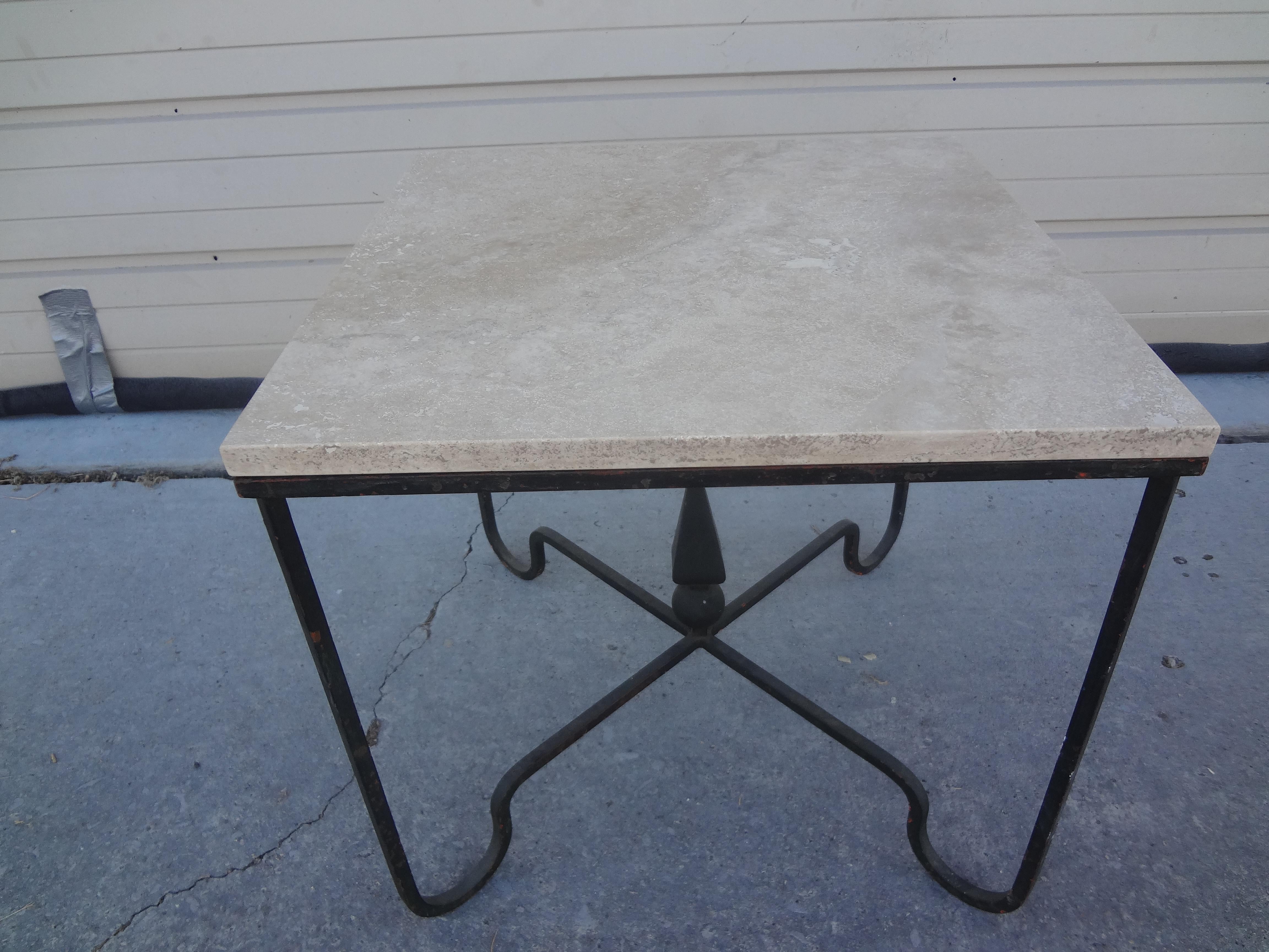 French Wrought Iron Table with Travertine Top For Sale 7