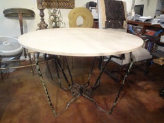 French Wrought Iron Center Table with Travertine Top