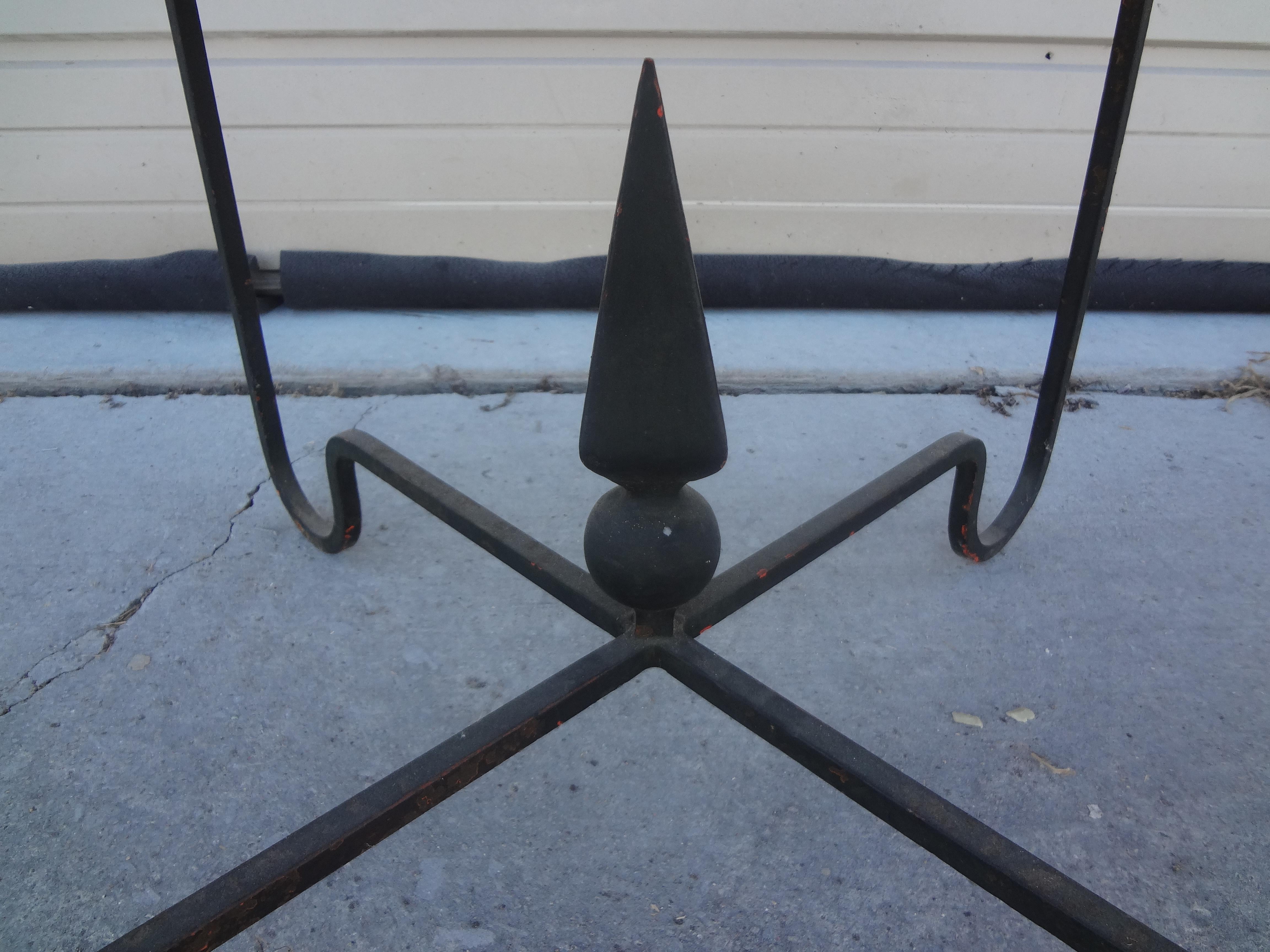 French Wrought Iron Table with Travertine Top In Good Condition For Sale In Houston, TX