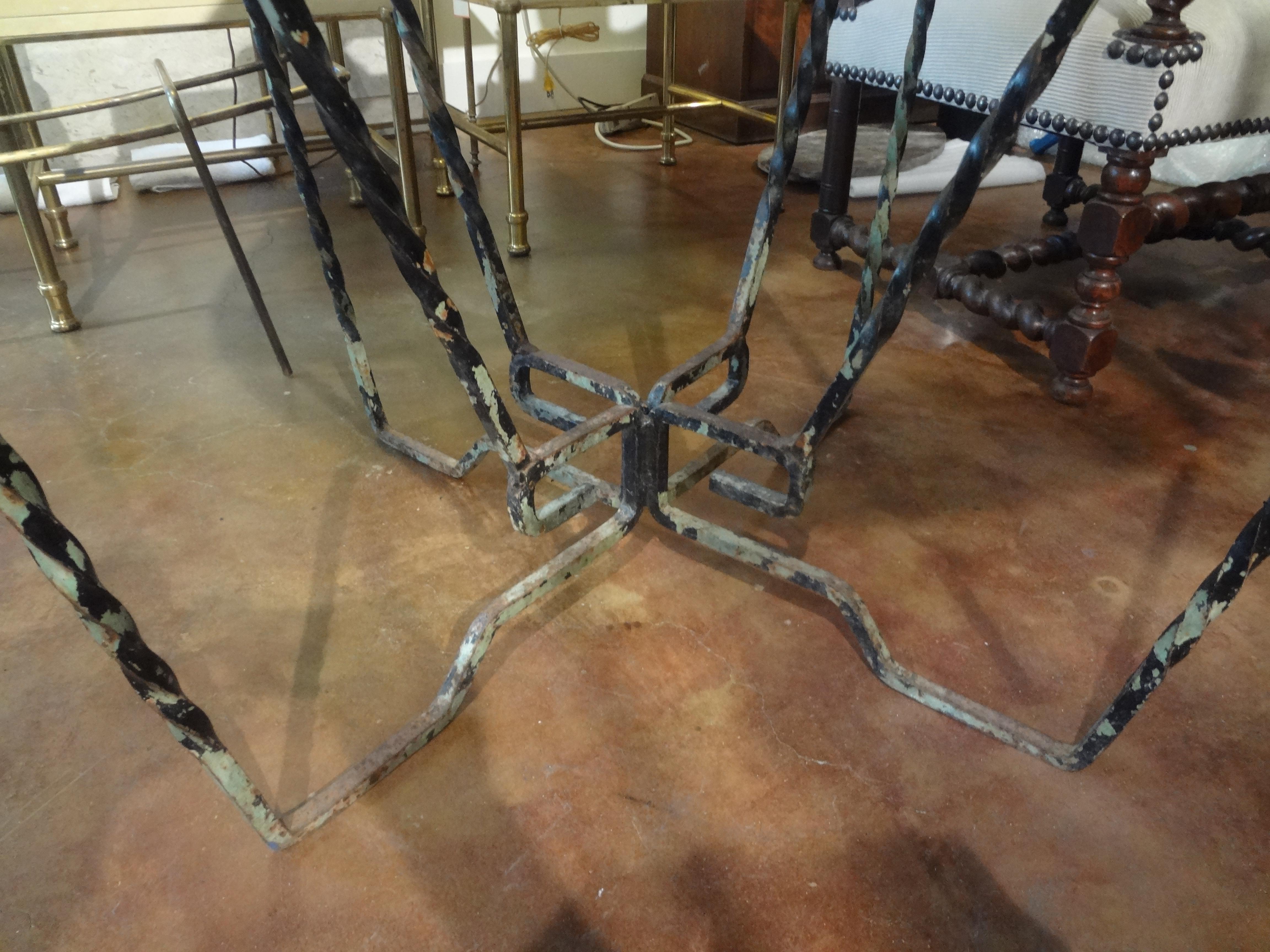 Mid-20th Century French Wrought Iron Table with Travertine Top For Sale
