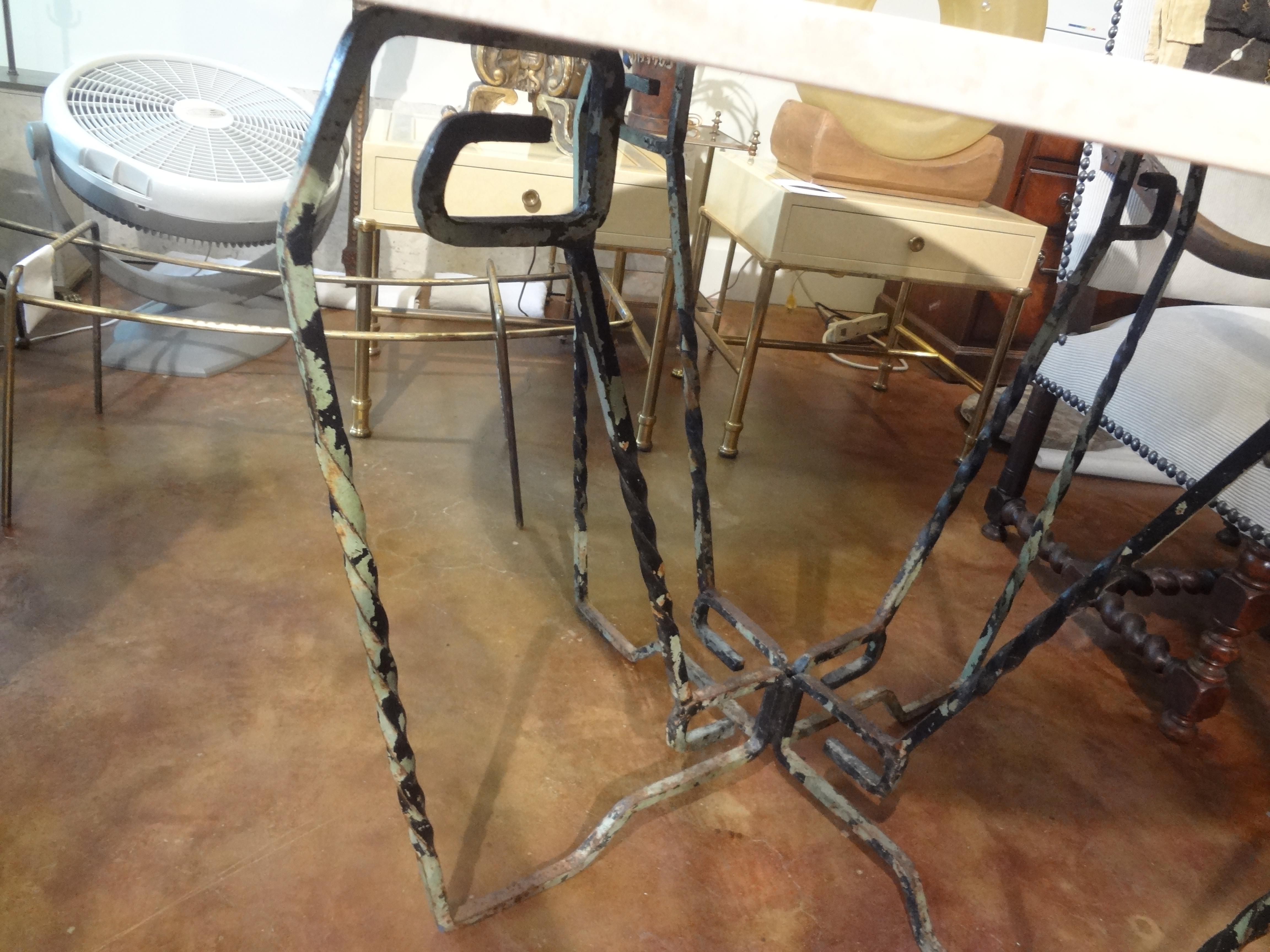 French Wrought Iron Table with Travertine Top For Sale 1
