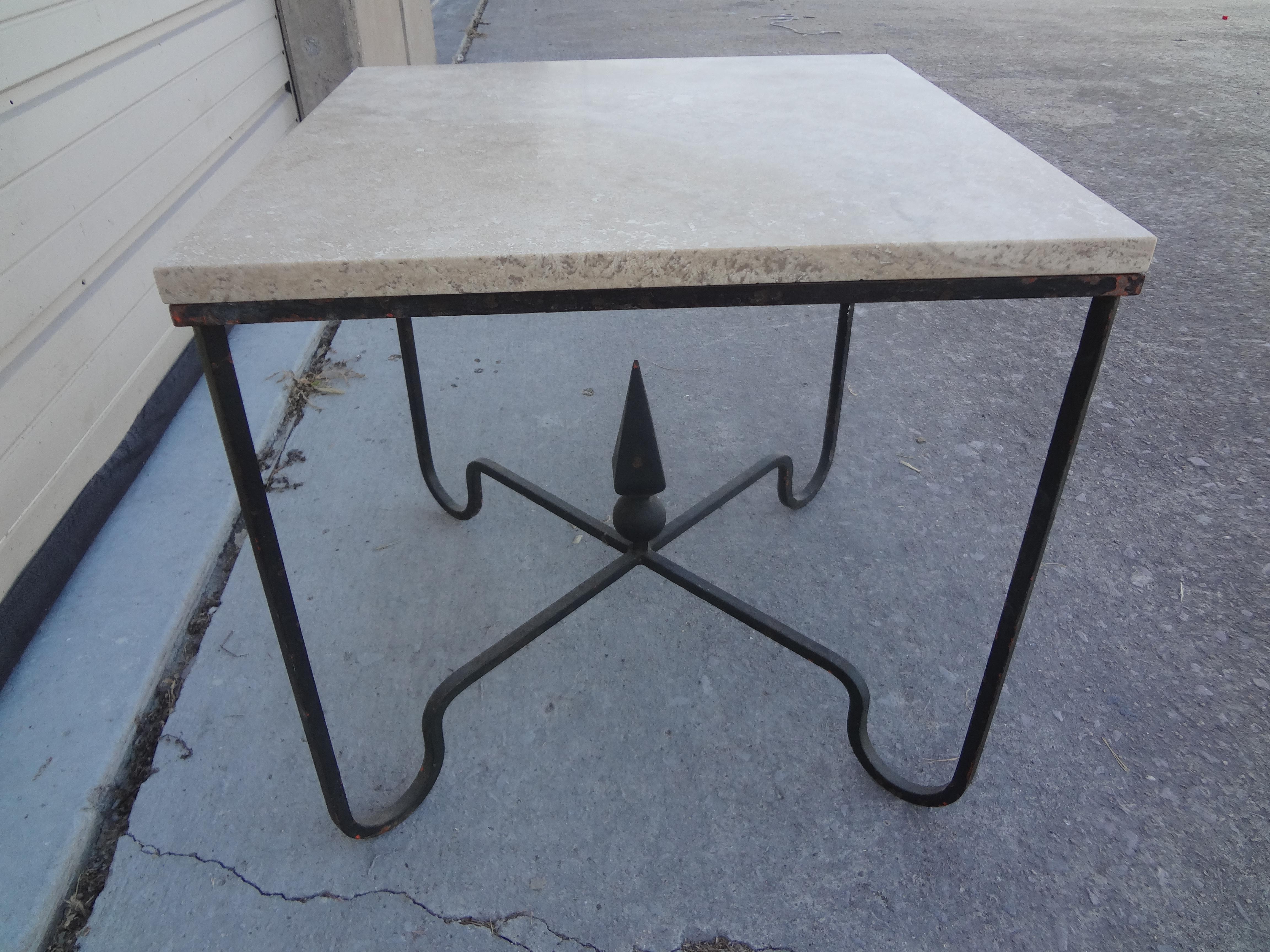 French Wrought Iron Table with Travertine Top For Sale 2