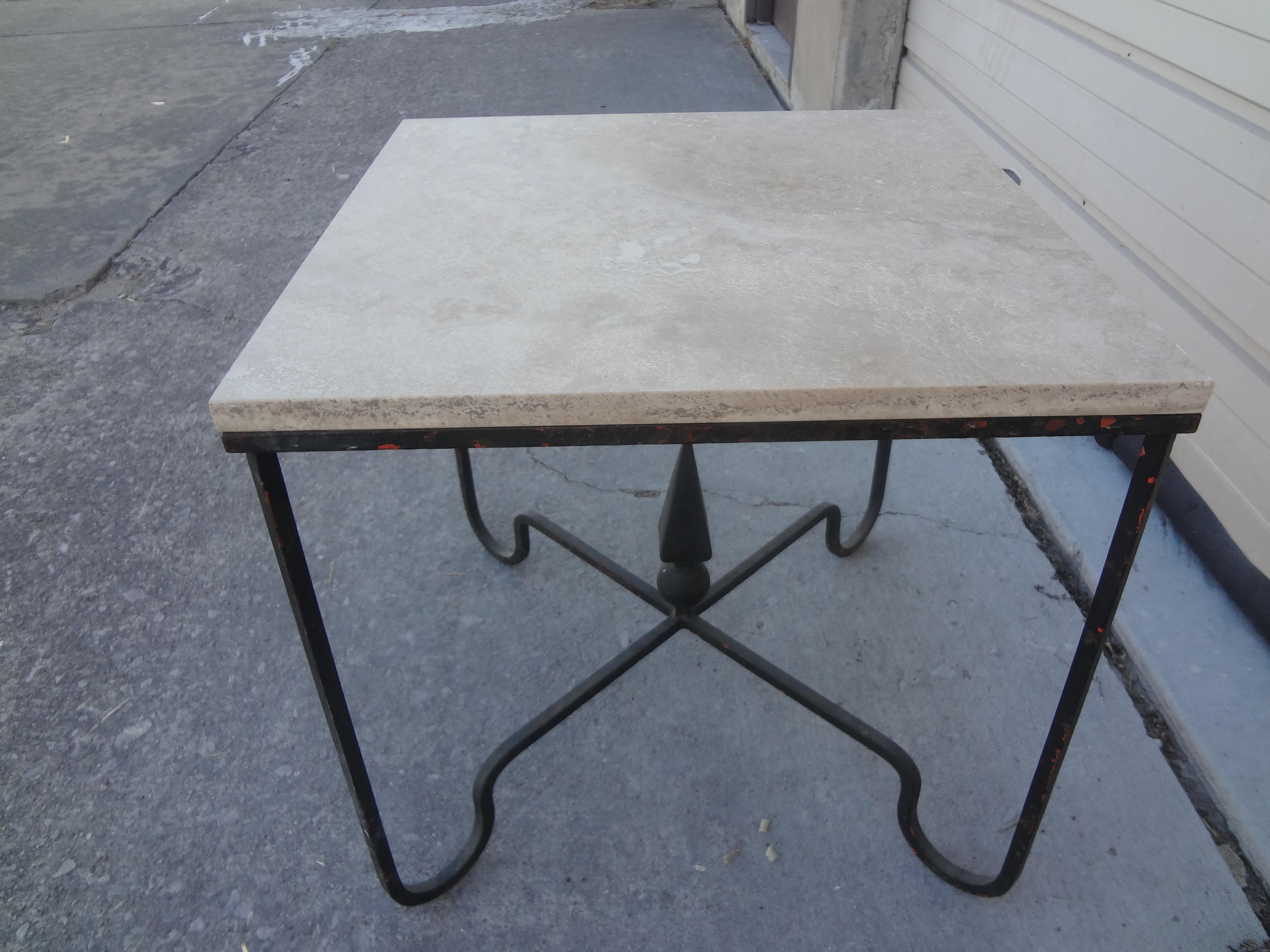 French Wrought Iron Table with Travertine Top For Sale 4