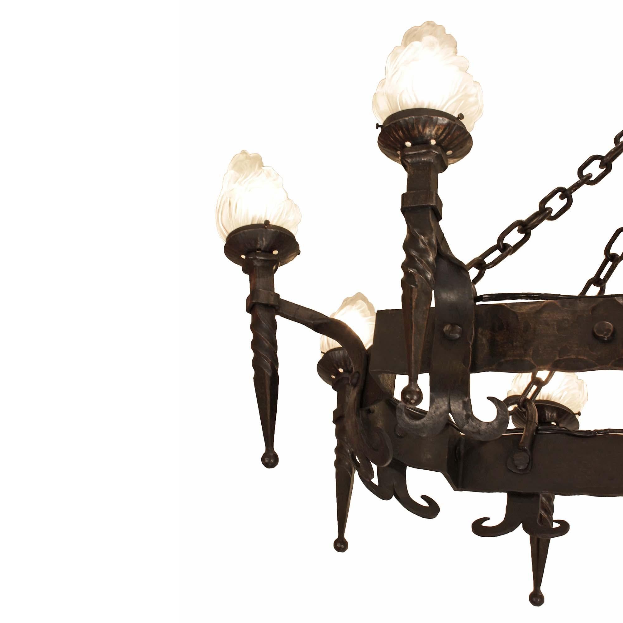 French Wrought Iron Ten-Light Chandelier In Excellent Condition In West Palm Beach, FL