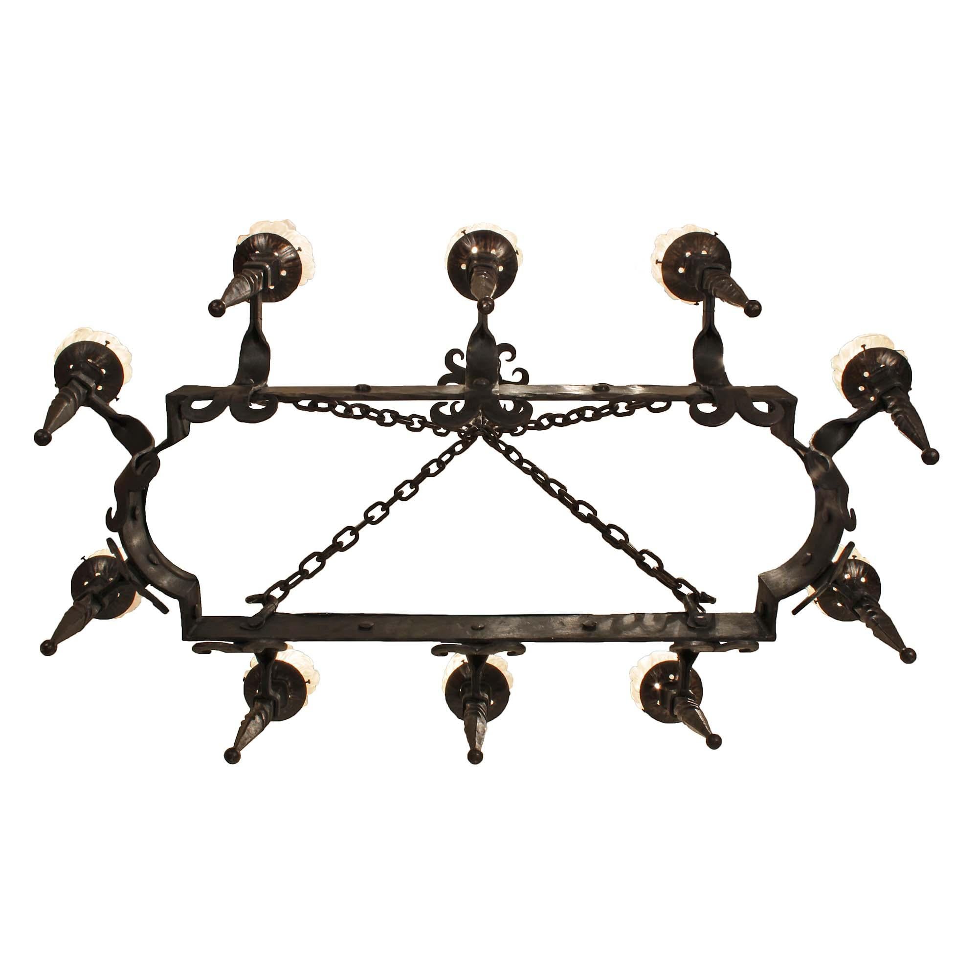 20th Century French Wrought Iron Ten-Light Chandelier