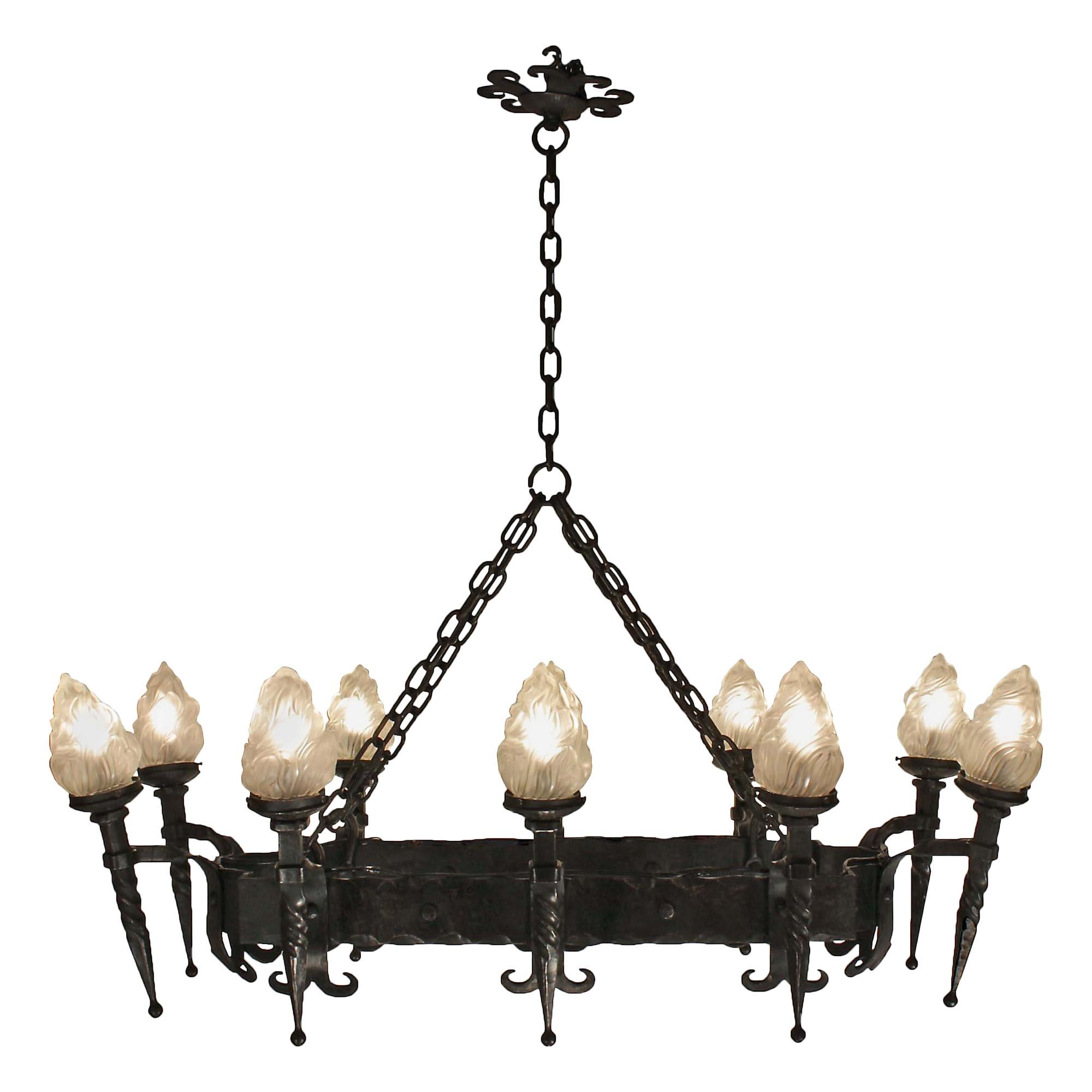 French Wrought Iron Ten-Light Chandelier