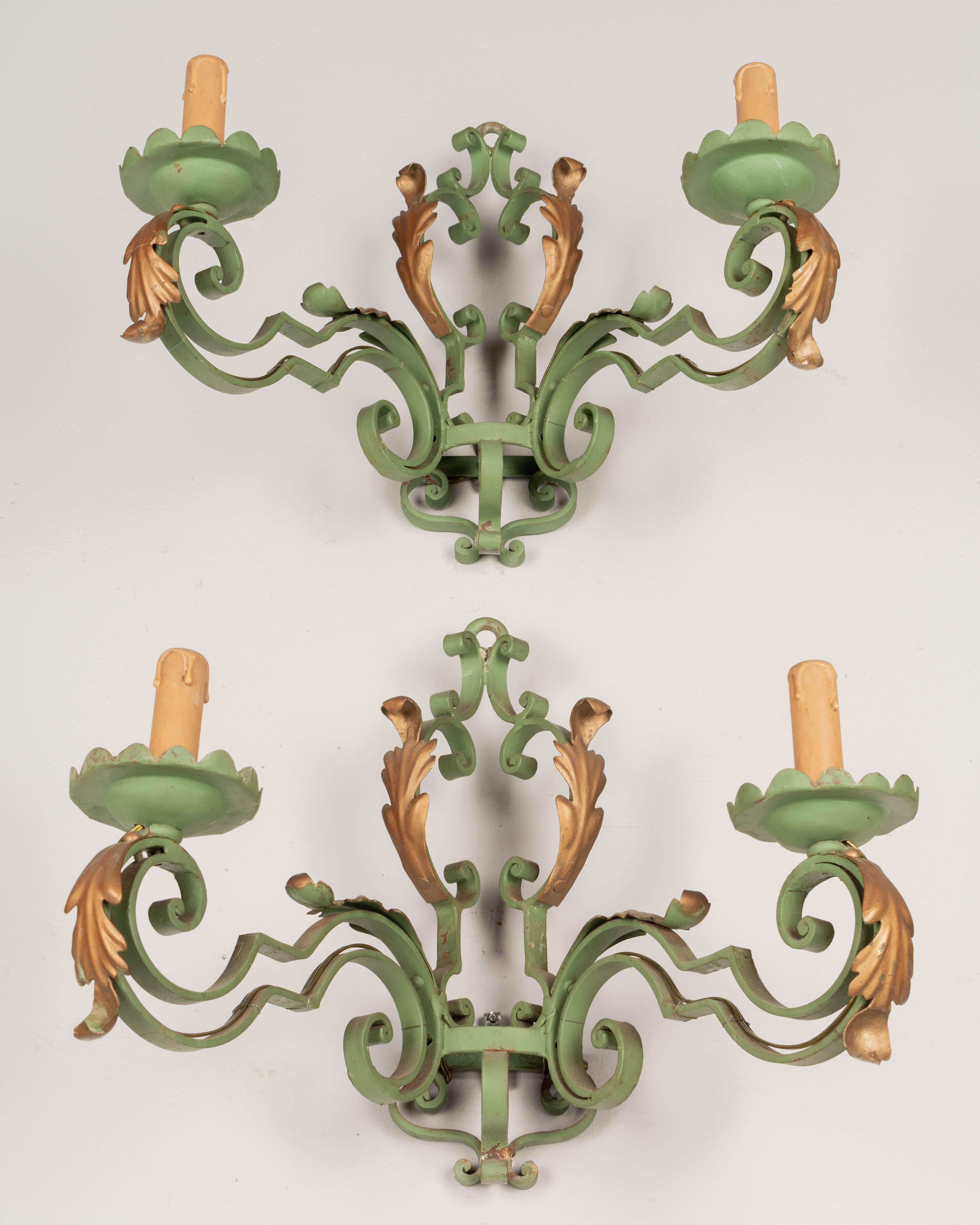 French Wrought Iron Verdigris Sconces Pair For Sale 2