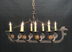 French Wrought Iron Viking Dragon Ship Chandelier