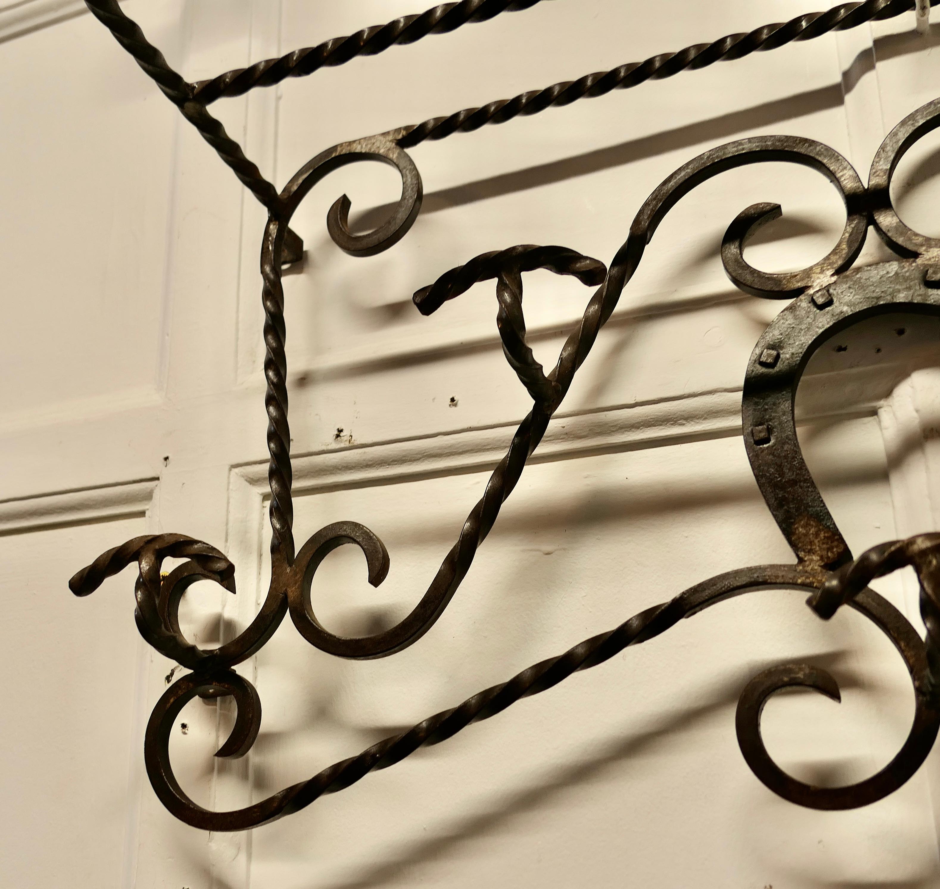 French Wrought Iron Wall Hanging Rack for Coats and Tack on a Horse Riding Theme For Sale 2