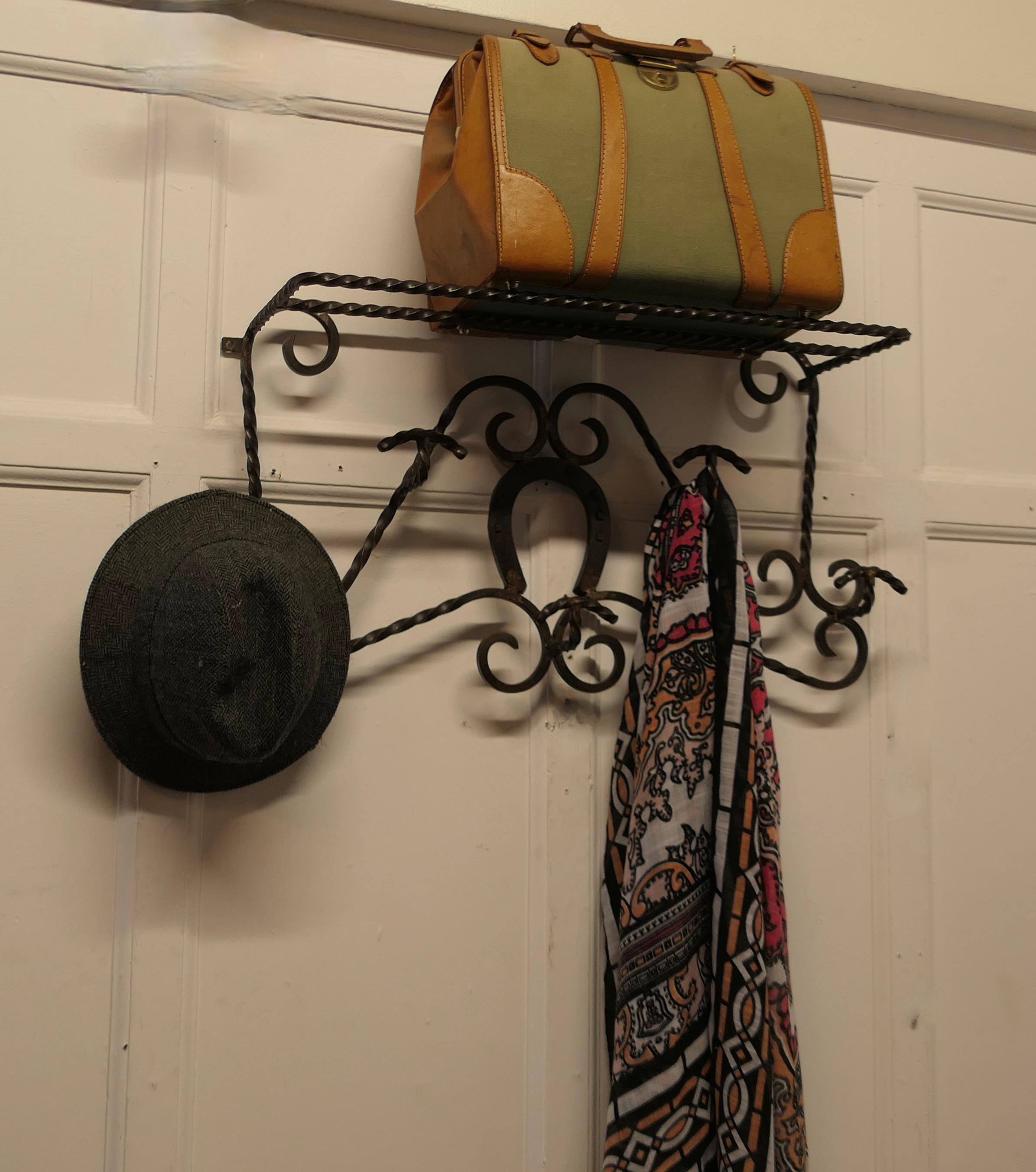 French Wrought Iron Wall Hanging Rack for Coats and Tack on a Horse Riding Theme For Sale 3