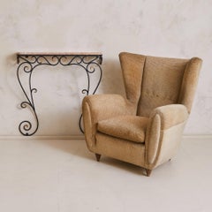 French Wrought Iron Wall-Mounted Console with Rose Marble Top, 1940s