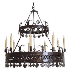 French Wrought Metal Baroque Style 9-Light 2-Tier Chandelier Beg 20th Century UL