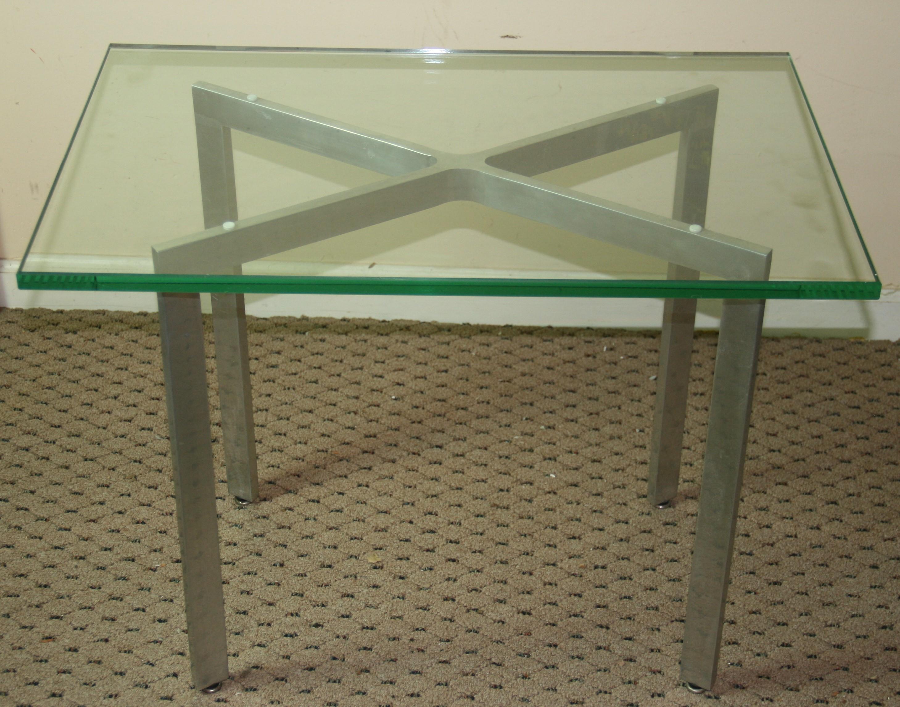 Aluminum French X Base and Glass Table For Sale