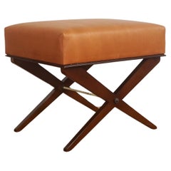 French X-Base Leather Upholstered Stool