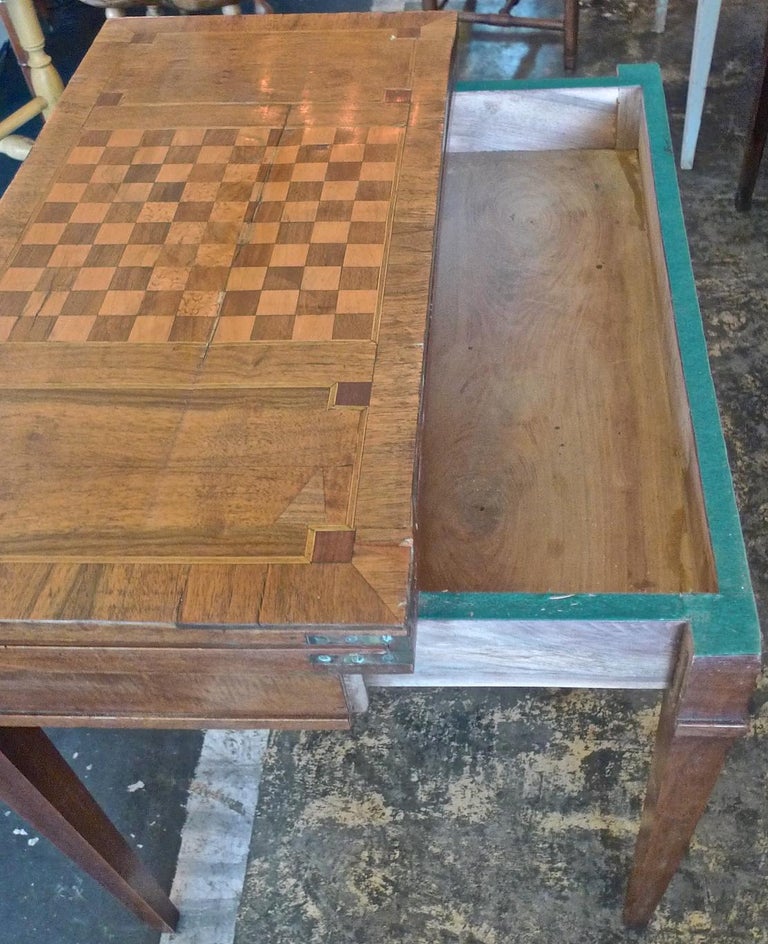 French 19th Century Biedermeier Table With Inlay Top And One French 19th Century Biedermeier Table With Inlay Top And One Large Drawer For 4