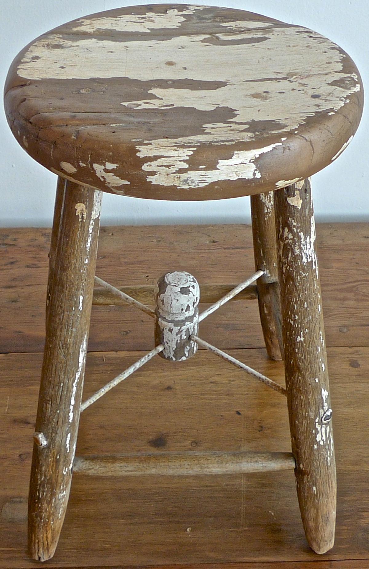 French 19th century four legged round milking stool.