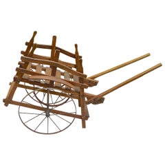 French Handmade Wood Garden Flower and Vegetable Trolly on Two Iron Wheels