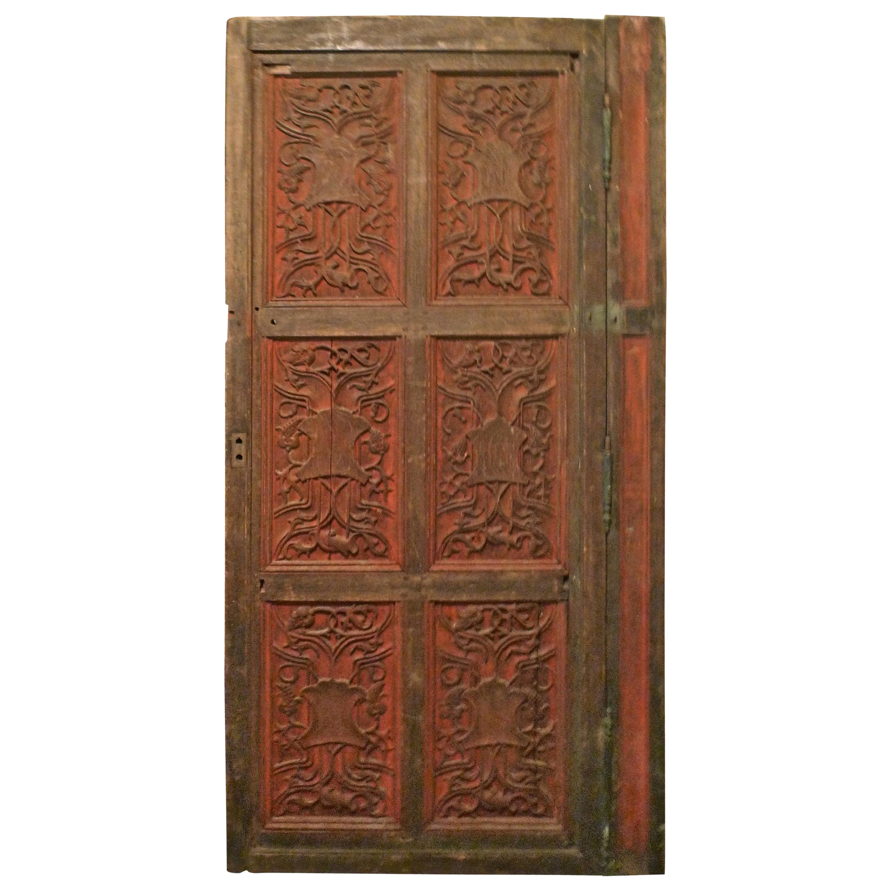 French 19th century Louis XVI hand painted carved decorative door with original paint.
  