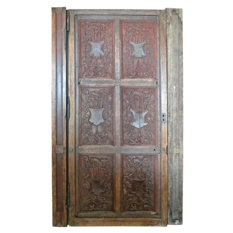 French XIX Louis XVI Hand Painted Carved Decorative Door with Original Paint For Sale