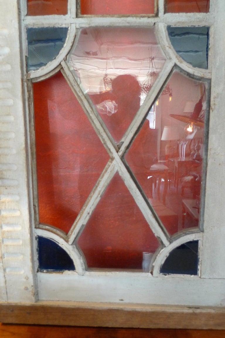 French XIX Louis XVI Stain Glass Framed Window or Door, 4 Glass Panels Missing For Sale 5