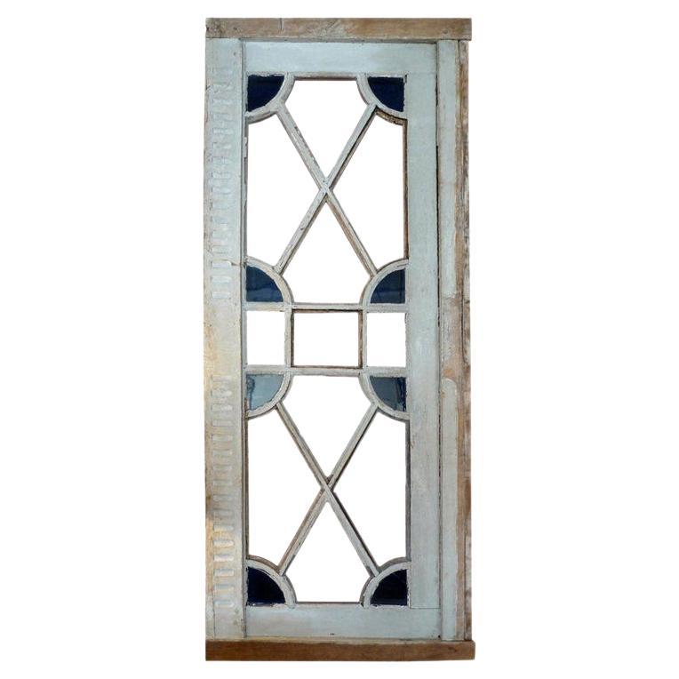 French XIX Louis XVI Stain Glass Framed Window or Door, 4 Glass Panels Missing For Sale