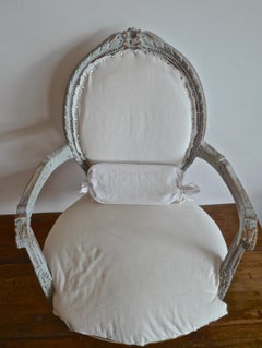 19th Century Louis XVI Upholstered Hand Carved Armchair with One Small Cushion