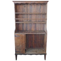 Antique French Open Kitchen Dresser with 3 Shelves and 1 Small Compartment with Door