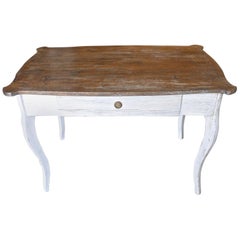 French 19th Century Painted Pine Desk or Breakfast Table with One Center Drawer.