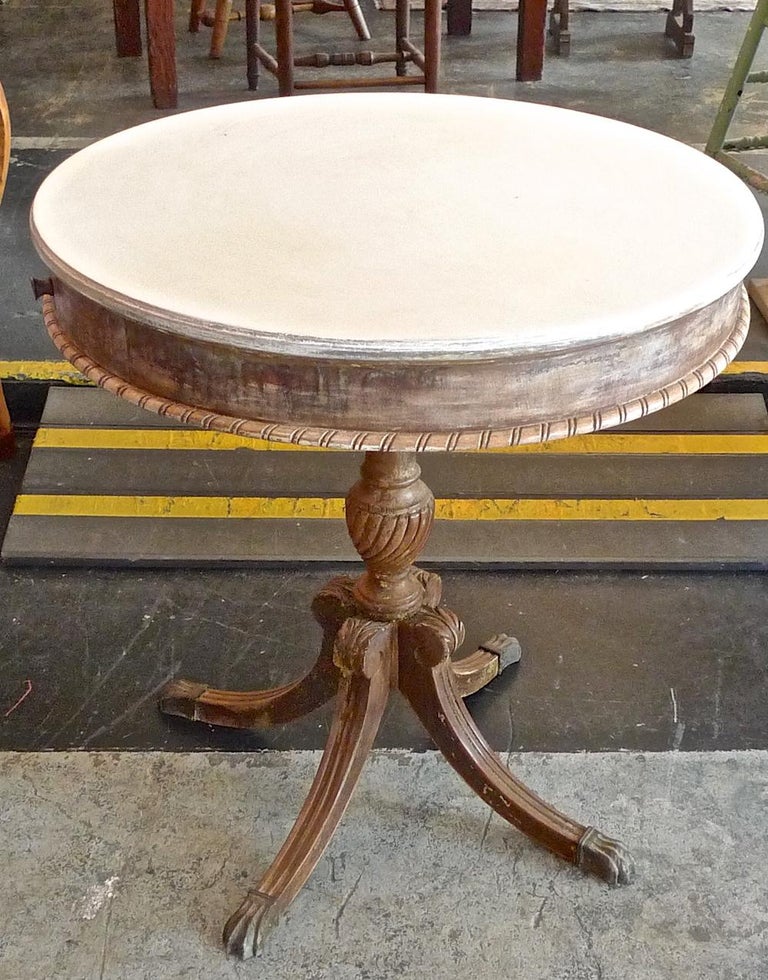 French 19th Century Painted Round Pedestal Side Table with One Drawer