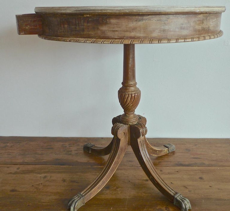 French 19th Century Painted Round Pedestal Side Table with One Drawer