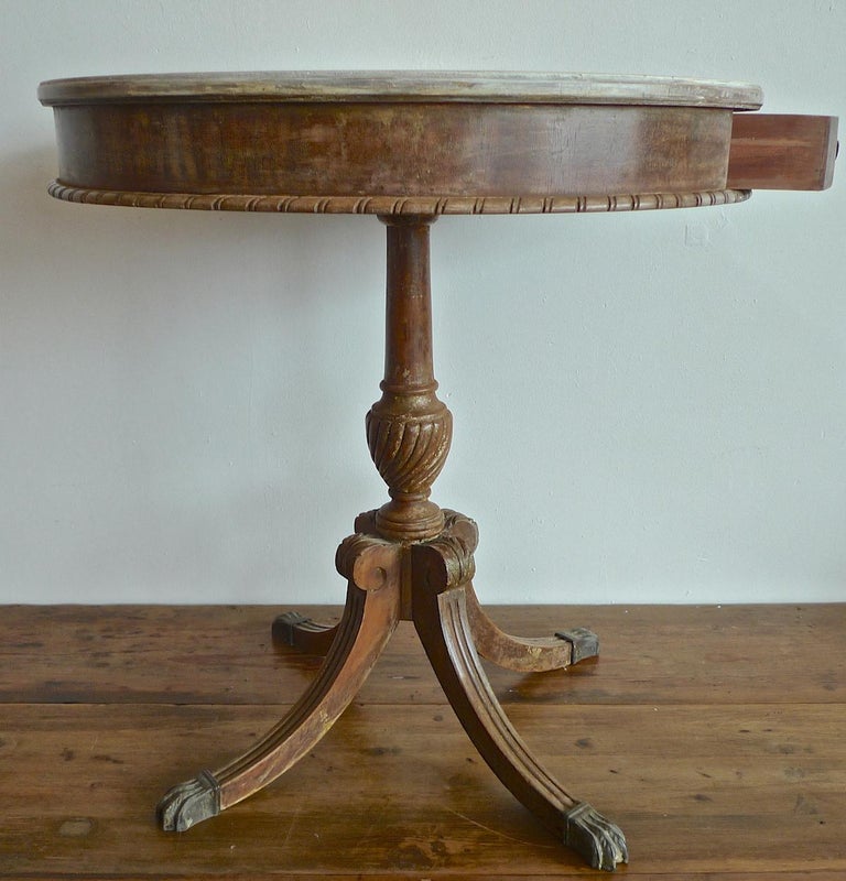 French 19th Century Painted Round Pedestal Side Table with One Drawer