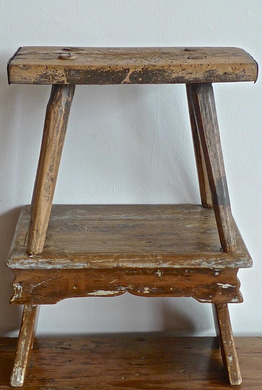 French 19th Century Painted Wood Milking Stool 1