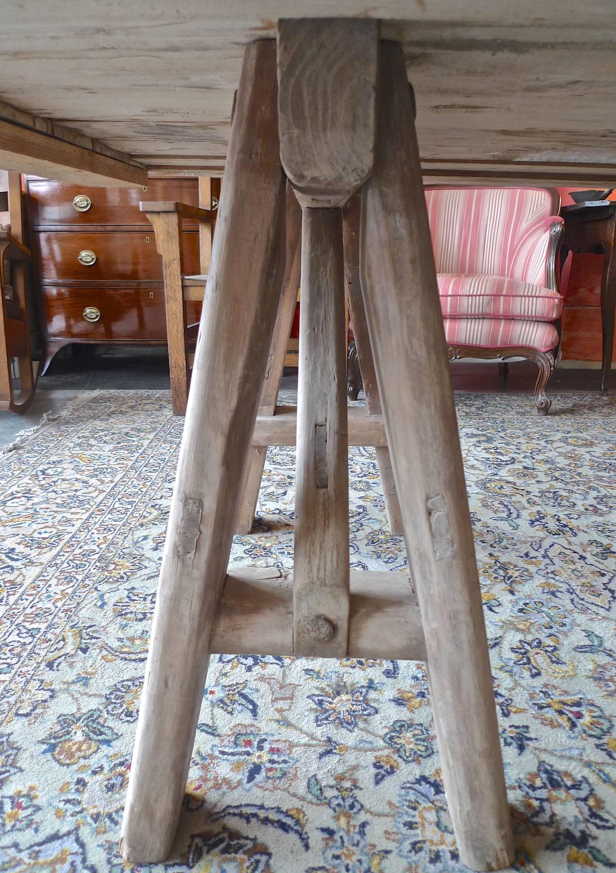 French 19th Century Pine Country Rustic Farmhouse Table on Two Saw Horses 6