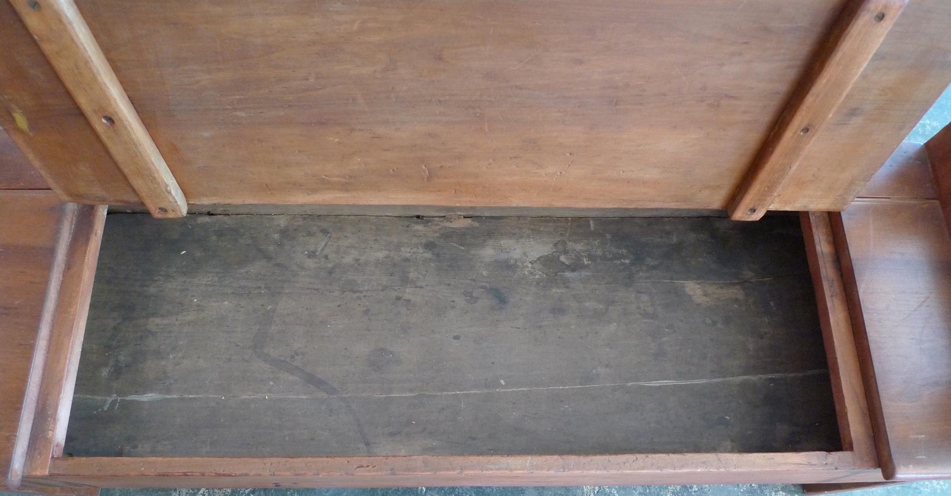 19th Century French Stained Pinewood 3-Seat Bench with a Large Storage Compartment