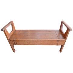 French Stained Pinewood 3-Seat Bench with a Large Storage Compartment