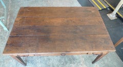 French XIX Walnut Dining Table or Desk with 3 Drawers and Original Hardware.