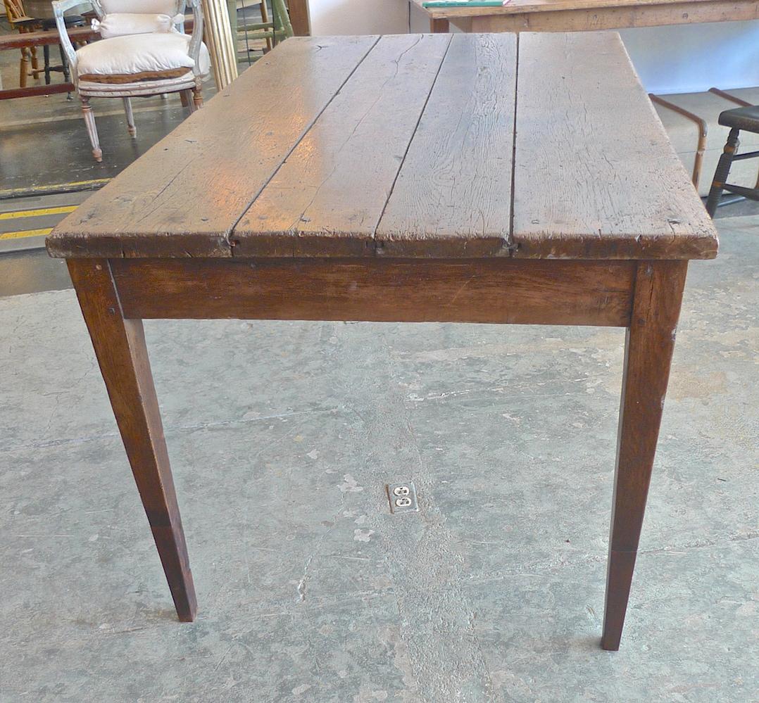 Iron French XIX Walnut Dining Table or Desk with 3 Drawers and Original Hardware.