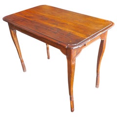 Antique French Stained Walnut Side Table with 2 Small End Drawers and Cabriole Legs