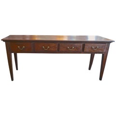 French XIX Stained Walnut Slim Console with 4 Drawers and Original Hardware