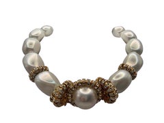 French XL Faux Baroque Pearl Gilt Diamanté Choker Necklace