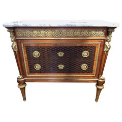 French XVI Style Mahogany Inlaid Commode with Marble Top