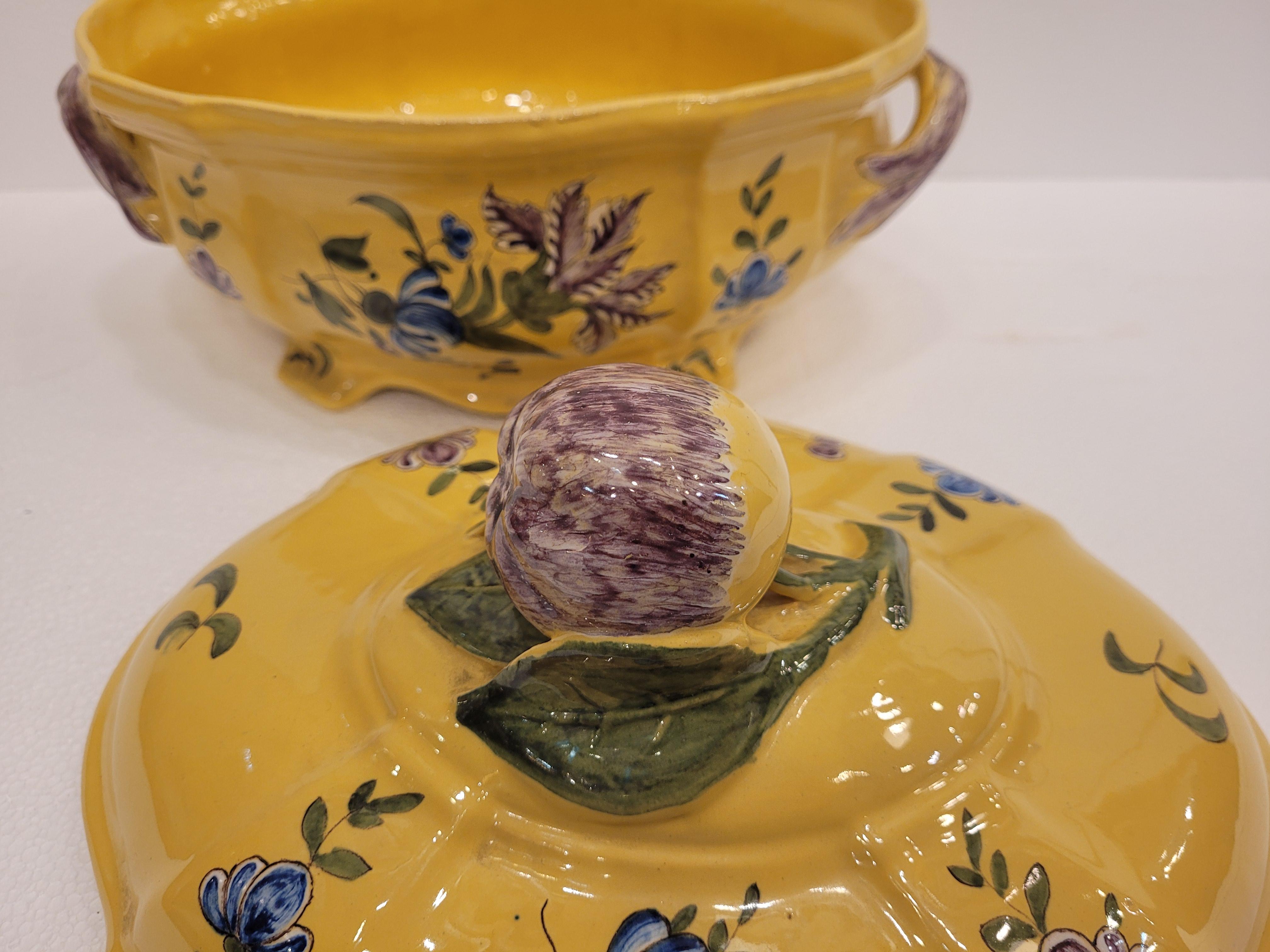 French Yellow and blue Ceramic Tureen or centrepiece Montpellier 7