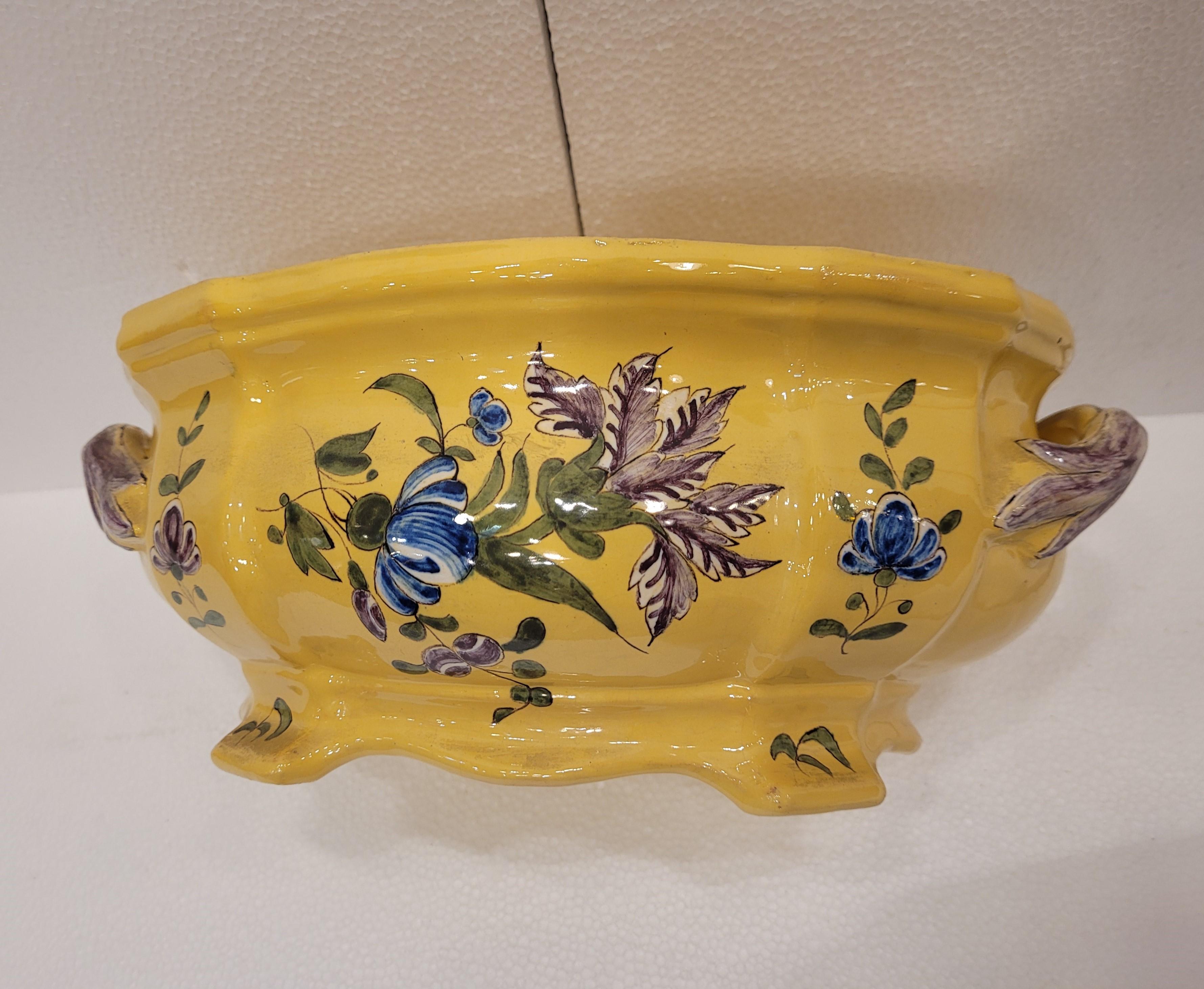 French Yellow and blue Ceramic Tureen or centrepiece Montpellier 13