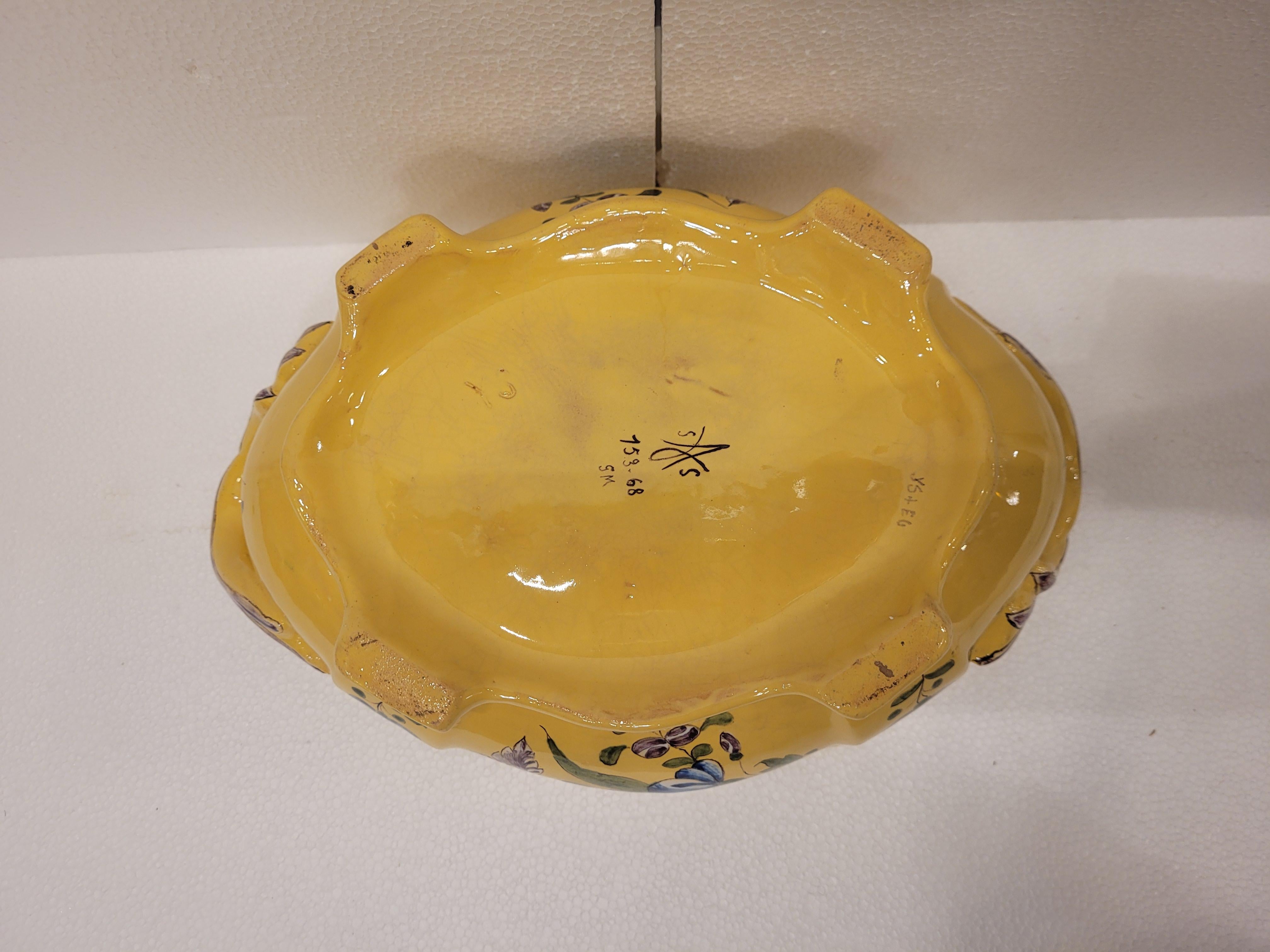 French Yellow and blue Ceramic Tureen or centrepiece Montpellier 15