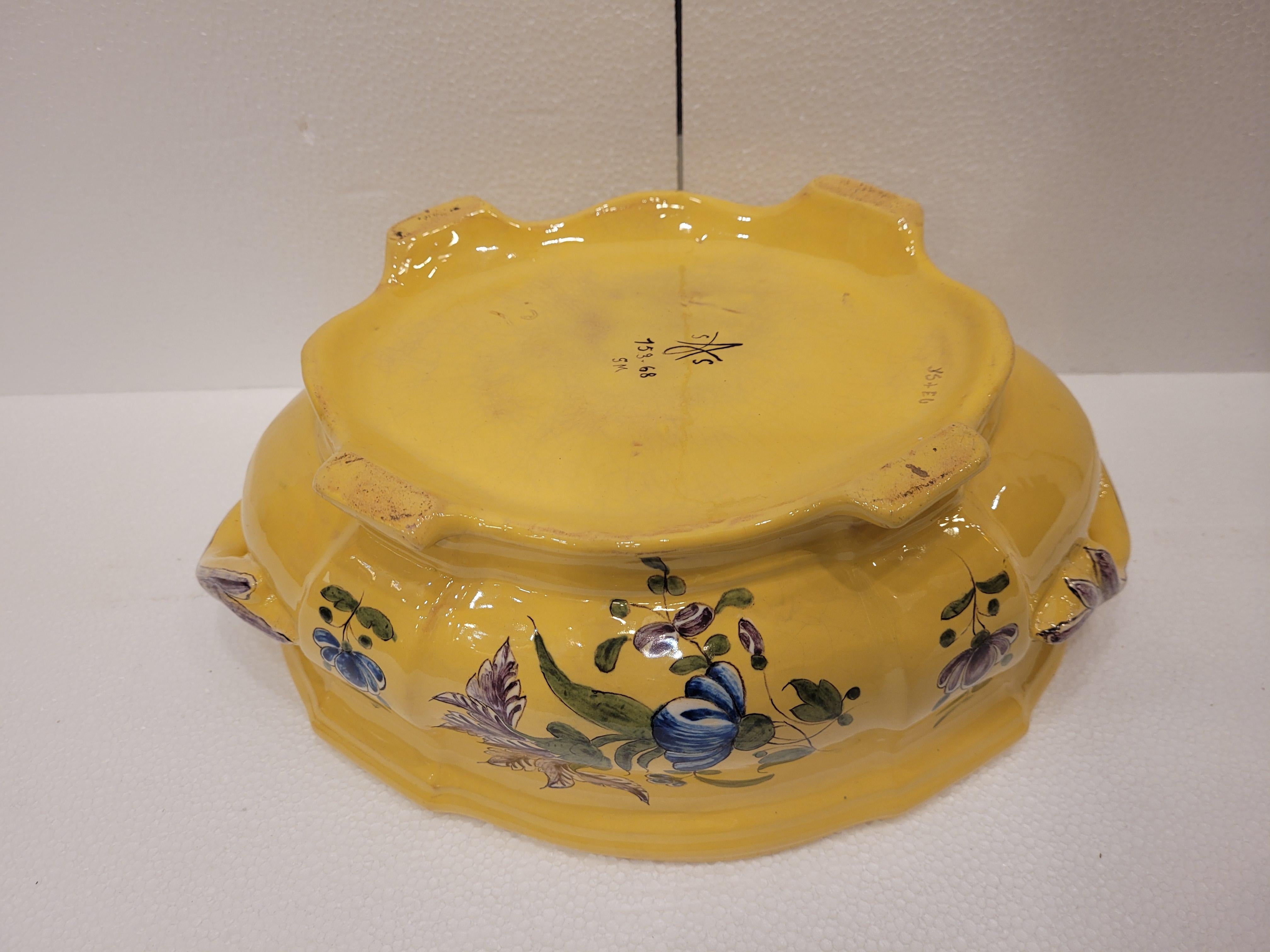 French Yellow and blue Ceramic Tureen or centrepiece Montpellier 16