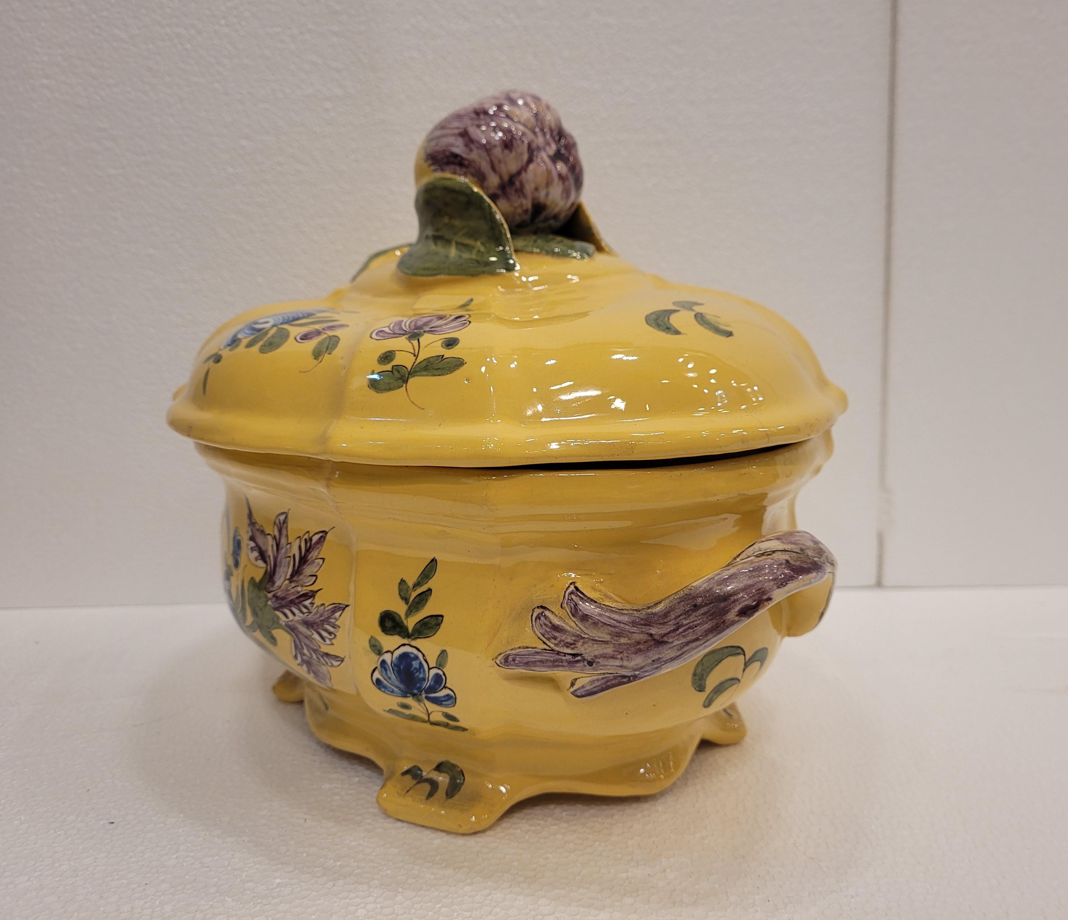 French Yellow and blue Ceramic Tureen or centrepiece Montpellier 2
