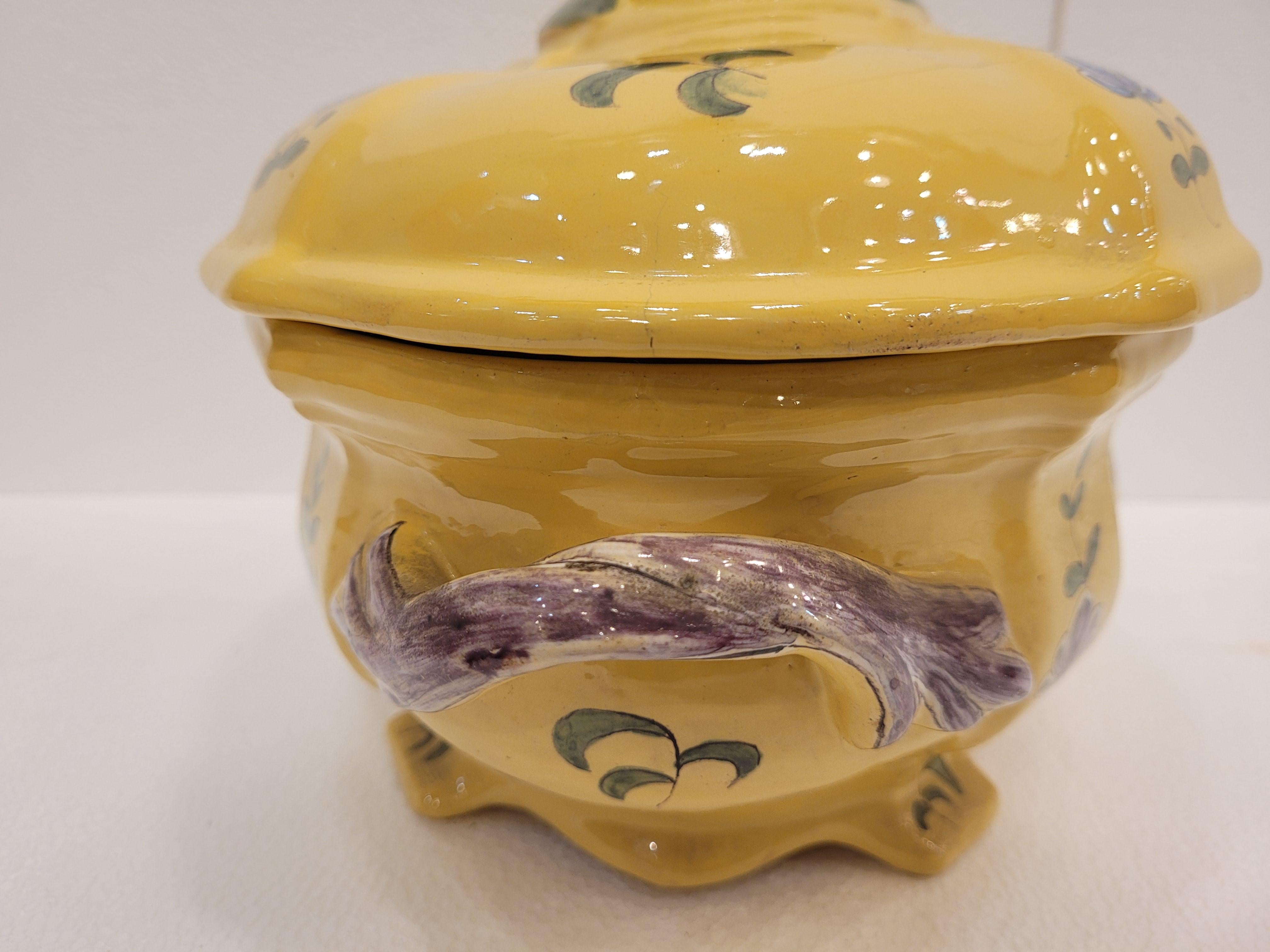 French Yellow and blue Ceramic Tureen or centrepiece Montpellier 4